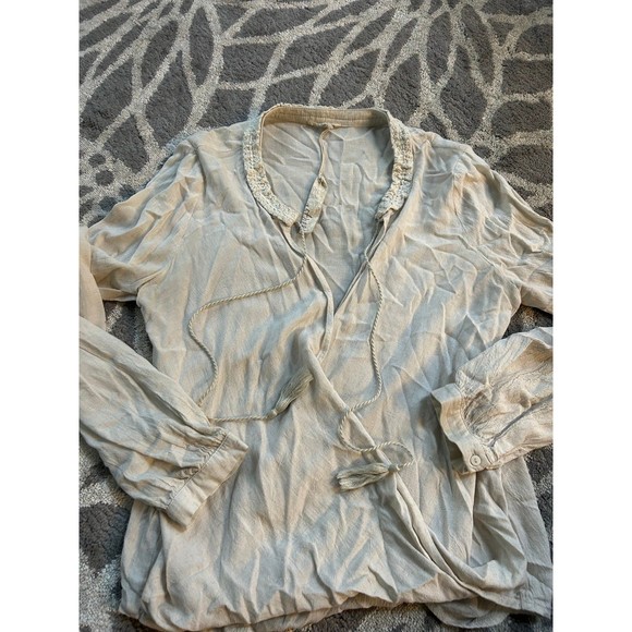 Mystery Tan Boho Wrap Long Sleeve Tassel Top - Picture 2 of 4